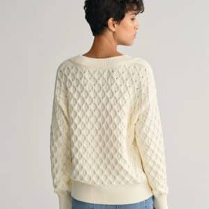 GANT Textured Cotton V-Neck White