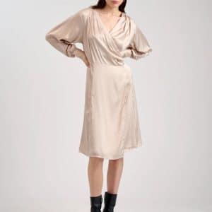 Sand Matt Main Wrap Volume Dress Beige