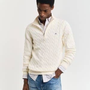 Gant Cotton Cable Half Zip Cream
