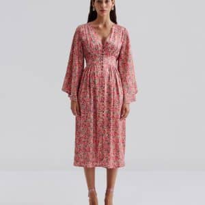 Malina Auden v-neck satin midi Dress