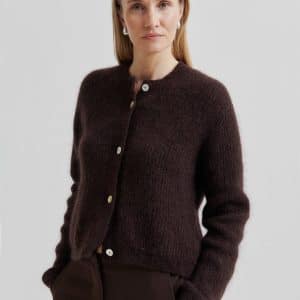 Second Female Andrea Knit Rib LS Cardigan Chocolate Plum