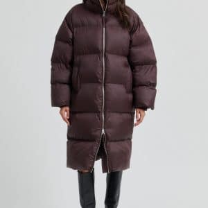 Second Female Riya Long Puffer Jacket Chocolate Plum