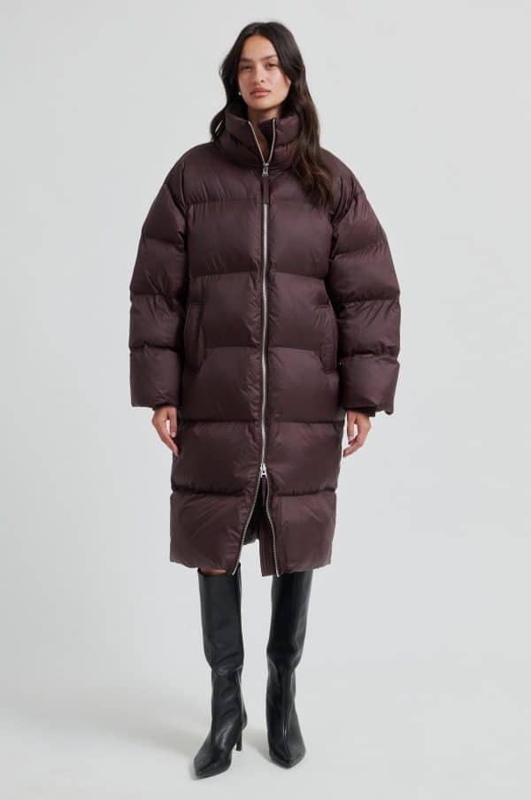 Second Female Riya Long Puffer Jacket Chocolate Plum