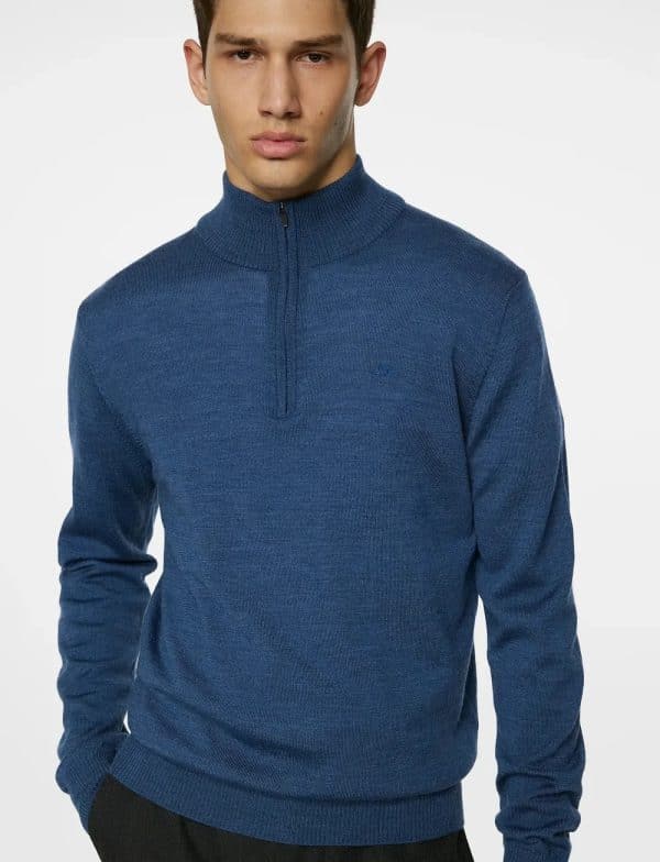 J.Lindeberg Kiyan Merino Quarter Zip Vintage Indigo Melange - Image 4