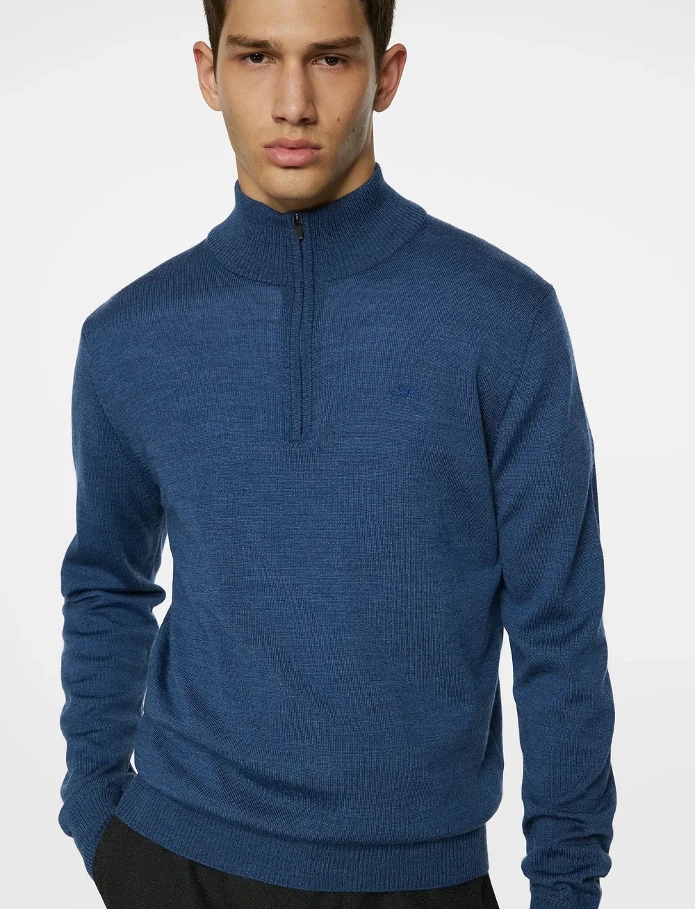 J.Lindeberg Kiyan Merino Quarter Zip Vintage Indigo Melange - Image 4