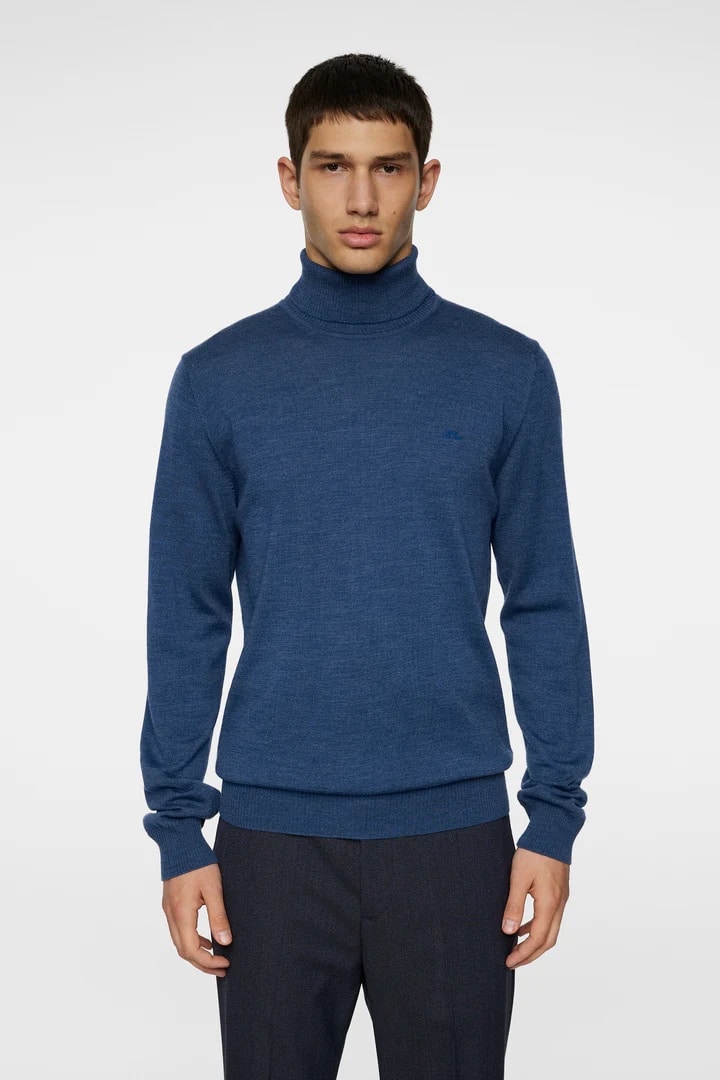 J.Lindeberg Kaden Merino Turtle Neck Vintage Indigo Melange - Image 2