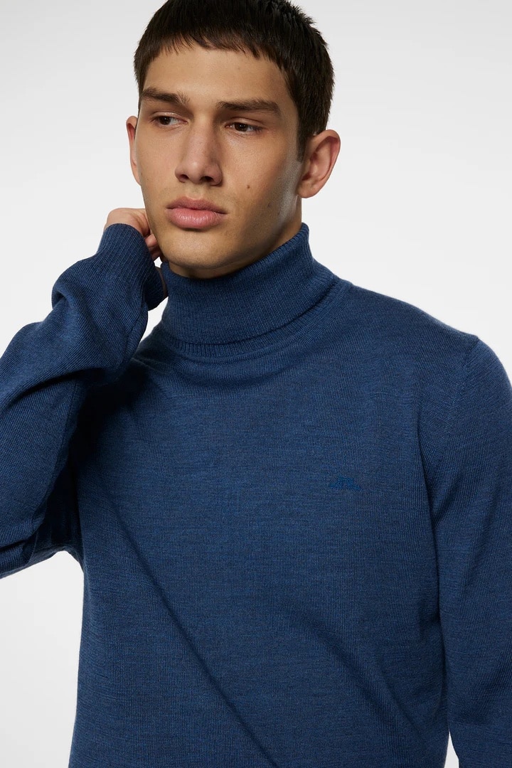 J.Lindeberg Kaden Merino Turtle Neck Vintage Indigo Melange - Image 4