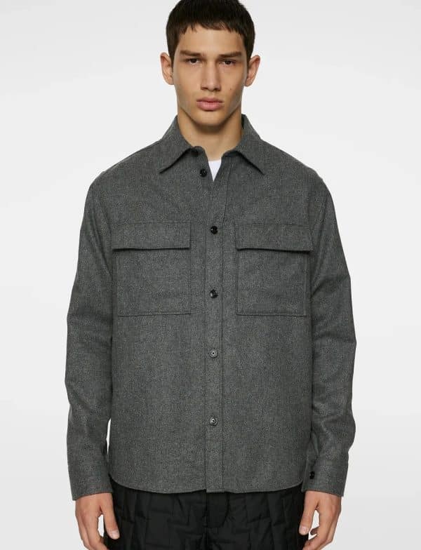 J.Lindeberg Flat Wool Overshirt Dark Grey Melange