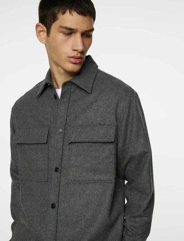 J.Lindeberg Flat Wool Overshirt Dark Grey Melange - Image 3
