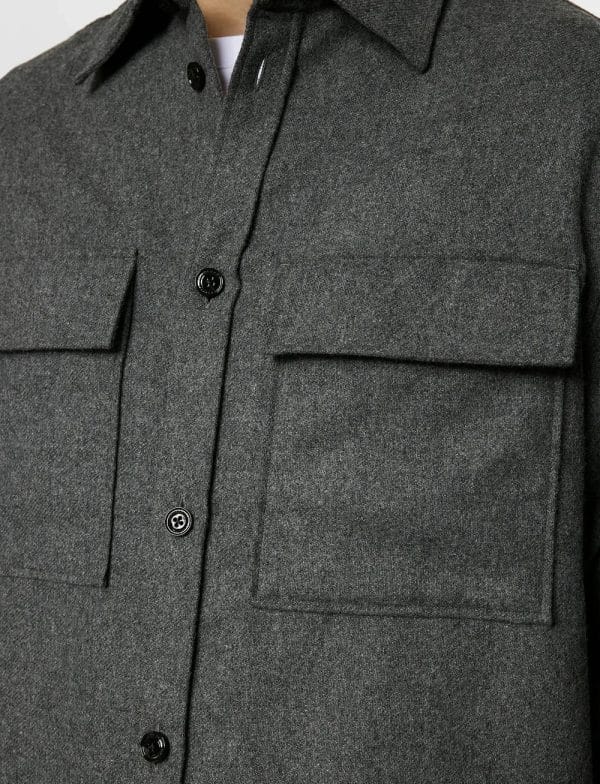 J.Lindeberg Flat Wool Overshirt Dark Grey Melange - Image 7