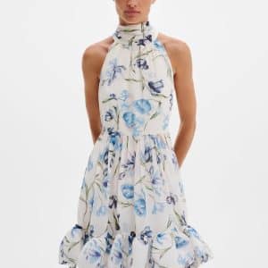 MALINA Fern Halterneck Ruffled Mini Dress White