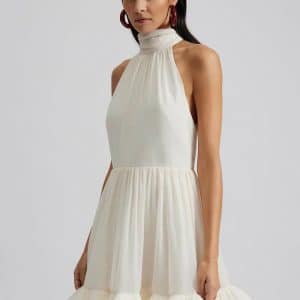 MALINA Fern Halterneck Ruffled Mini Dress White