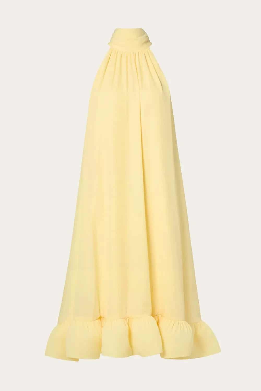 MALINA Sabrina Halterneck Ruffled Midi Dress Light Lemon - Image 4