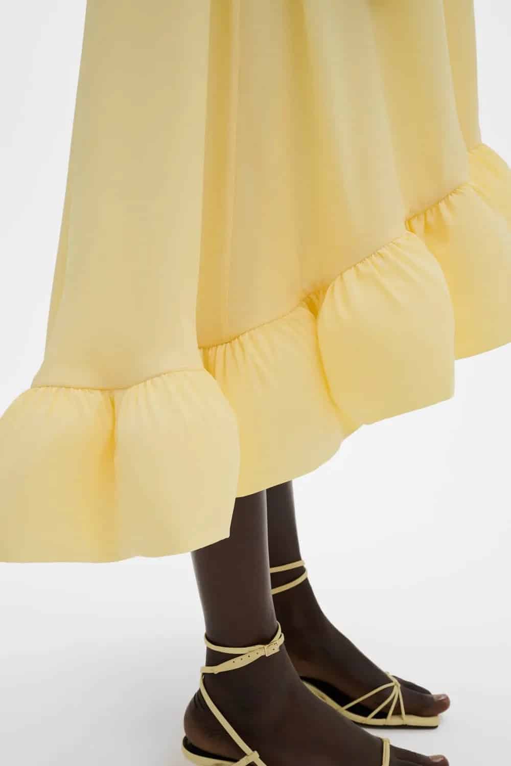 MALINA Sabrina Halterneck Ruffled Midi Dress Light Lemon - Image 3