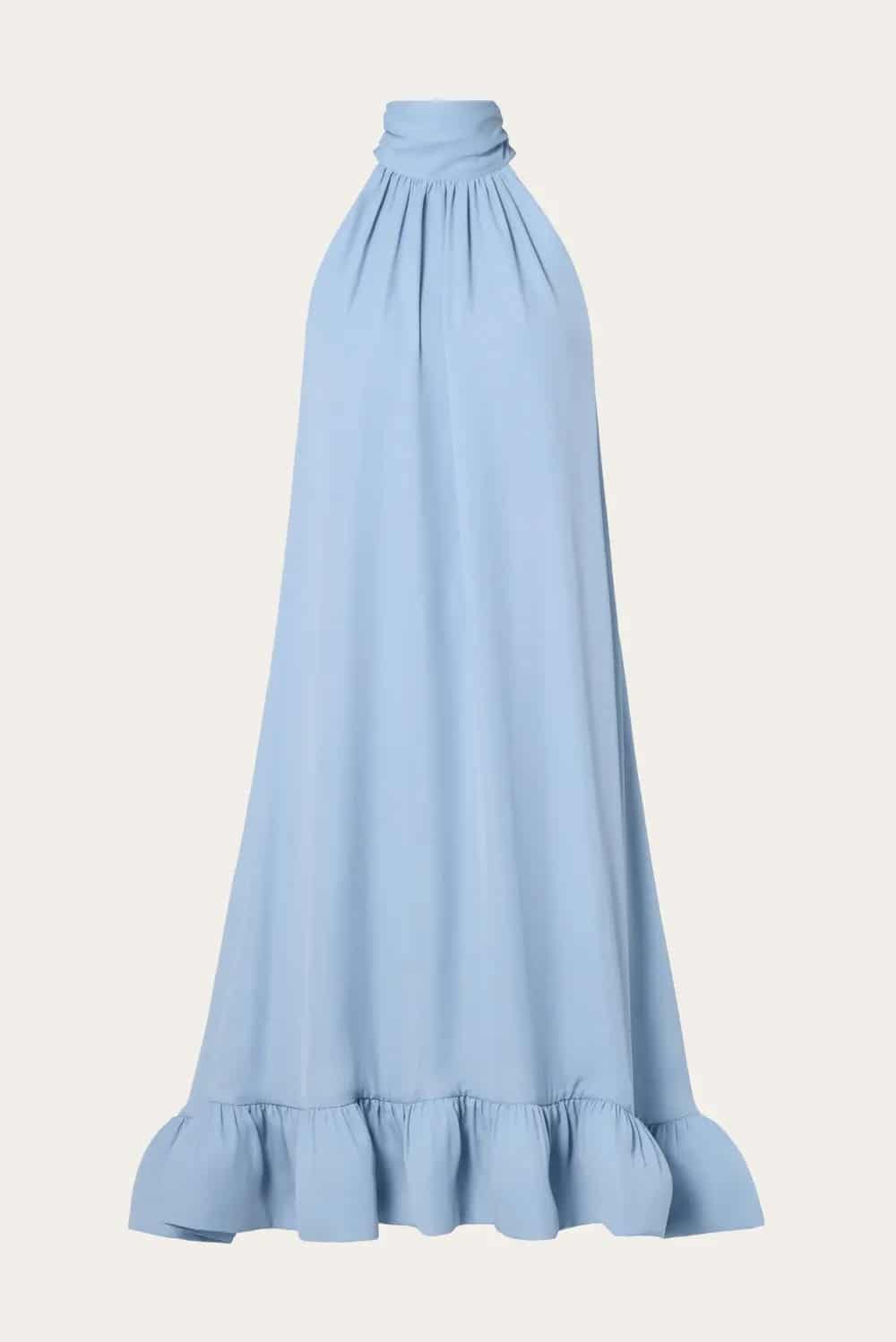 MALINA Sabrina Halterneck Ruffled Midi Dress Sky - Image 4