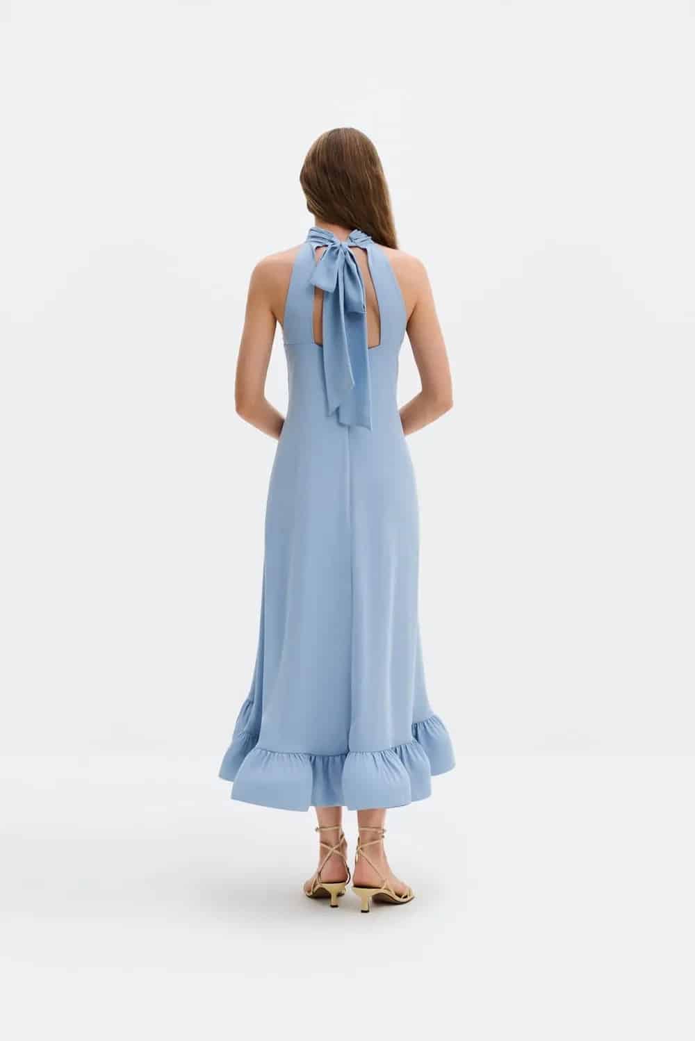 MALINA Sabrina Halterneck Ruffled Midi Dress Sky - Image 3