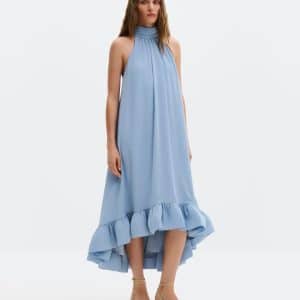 MALINA Sabrina Halterneck Ruffled Midi Dress Sky