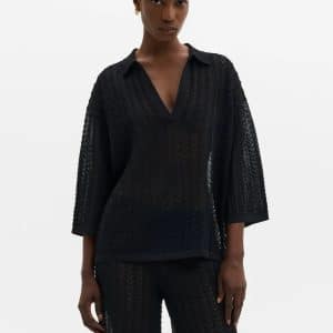 MALINA Imene Pointeller Knitted Polo Shirt Black