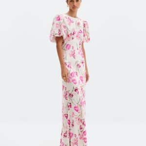 MALINA Freja Pouf Sleeve Maxi dress Tulip Pink