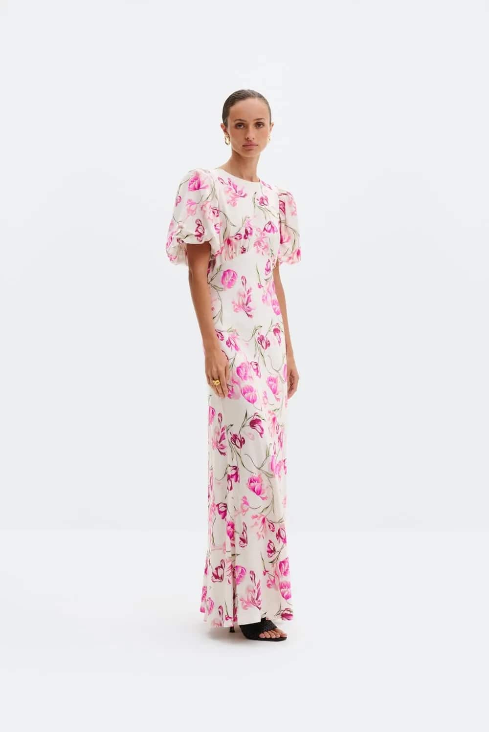 MALINA Freja Pouf Sleeve Maxi dress Tulip Pink