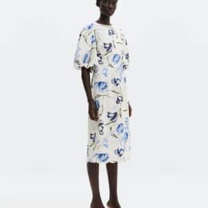 MALINA Victoria Scalloped Pouf Sleeve Midi Dress Tulip Blue