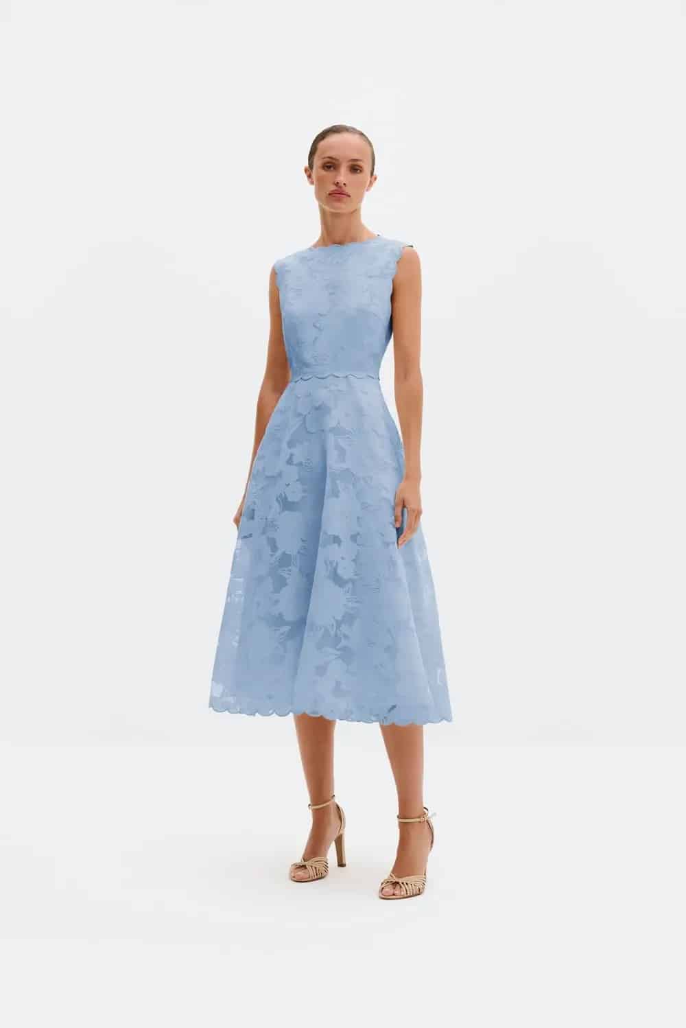 MALINA Elin Round Neck Lace Midi Dress Sky