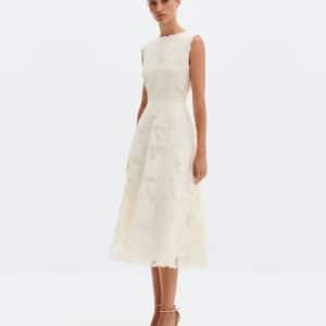 MALINA Elin Round Neck Lace Midi Dress Vanilla