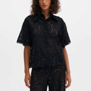 MALINA Claudia Short Sleeve Lace Shirt Black