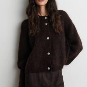 Second Female Andrea Knit Rib LS Cardigan Demitasse