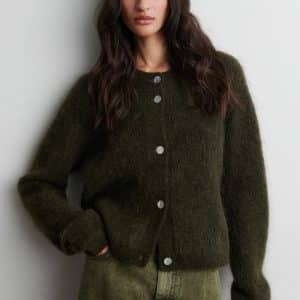 Second Female Andrea Knit Rib LS Cardigan Black Olive