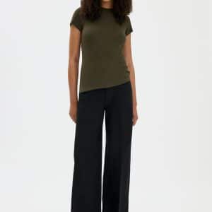 Filippa K Fine Rib Tee Dark Moss Green