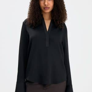 Filippa K Half Placket Stand Collar Blouse Black