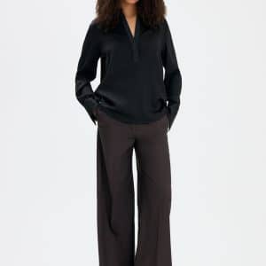 Filippa K Half Placket Stand Collar Blouse Black