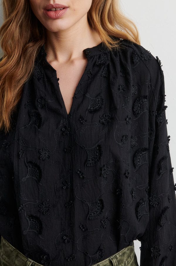 Rosalil black floral embroidery detail